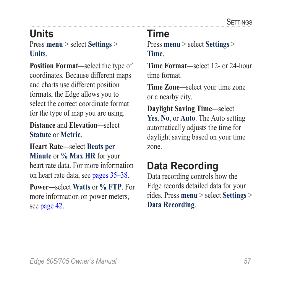 Units, Time, Data recording | Graco EDGE 705 User Manual | Page 63 / 80