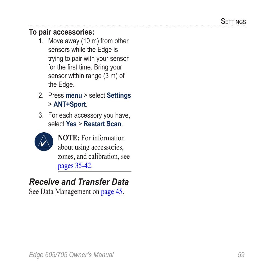 Receive and transfer data, Receive and transfer, Data | Graco EDGE 705 User Manual | Page 65 / 80