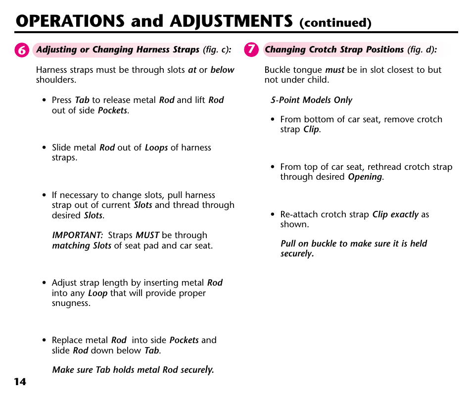 Operations and adjustments, Continued) | Graco Baby Seat User Manual | Page 16 / 28