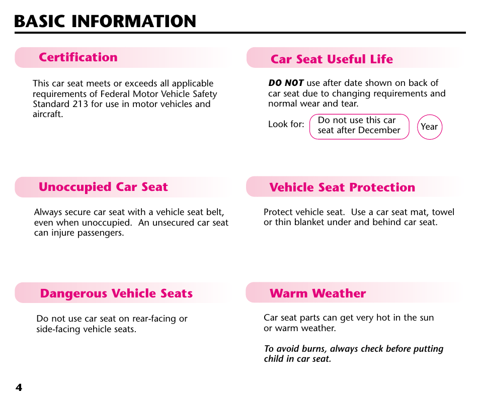 Basic information | Graco Baby Seat User Manual | Page 6 / 28