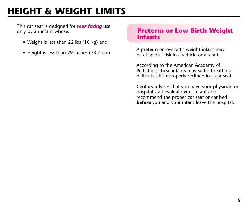 Height & weight limits | Graco Baby Seat User Manual | Page 7 / 28