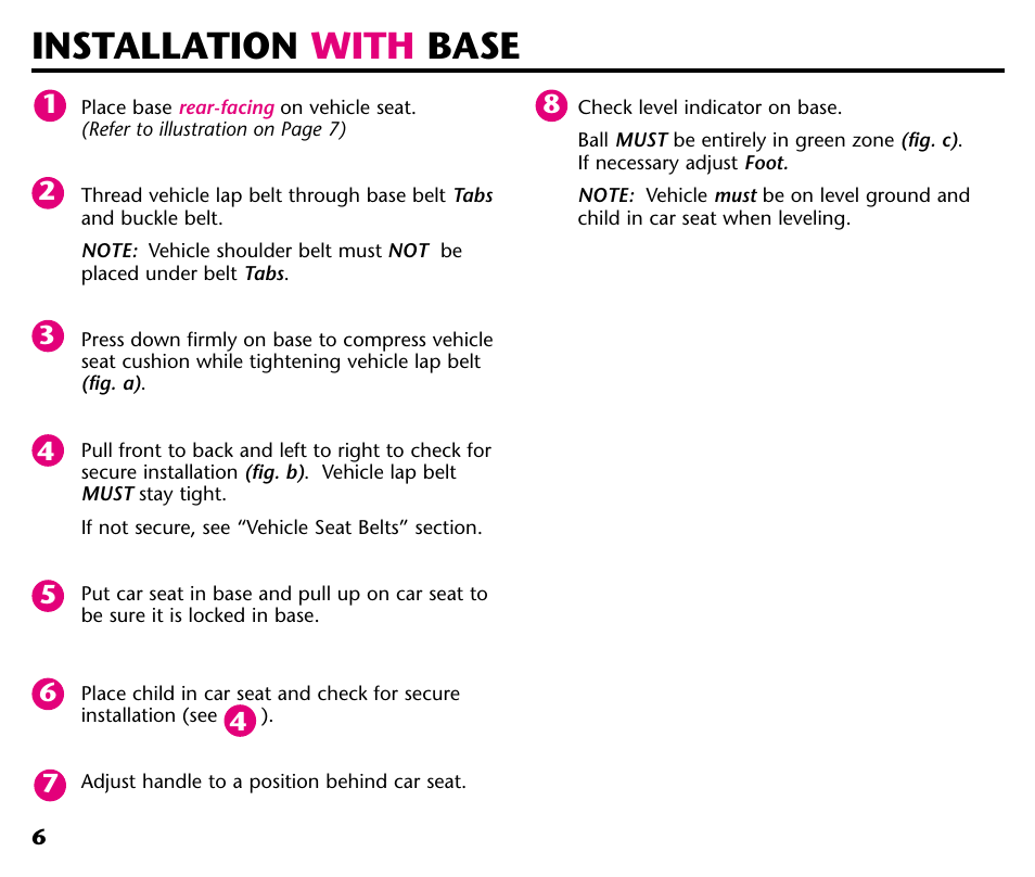 Installation with base | Graco Baby Seat User Manual | Page 8 / 28