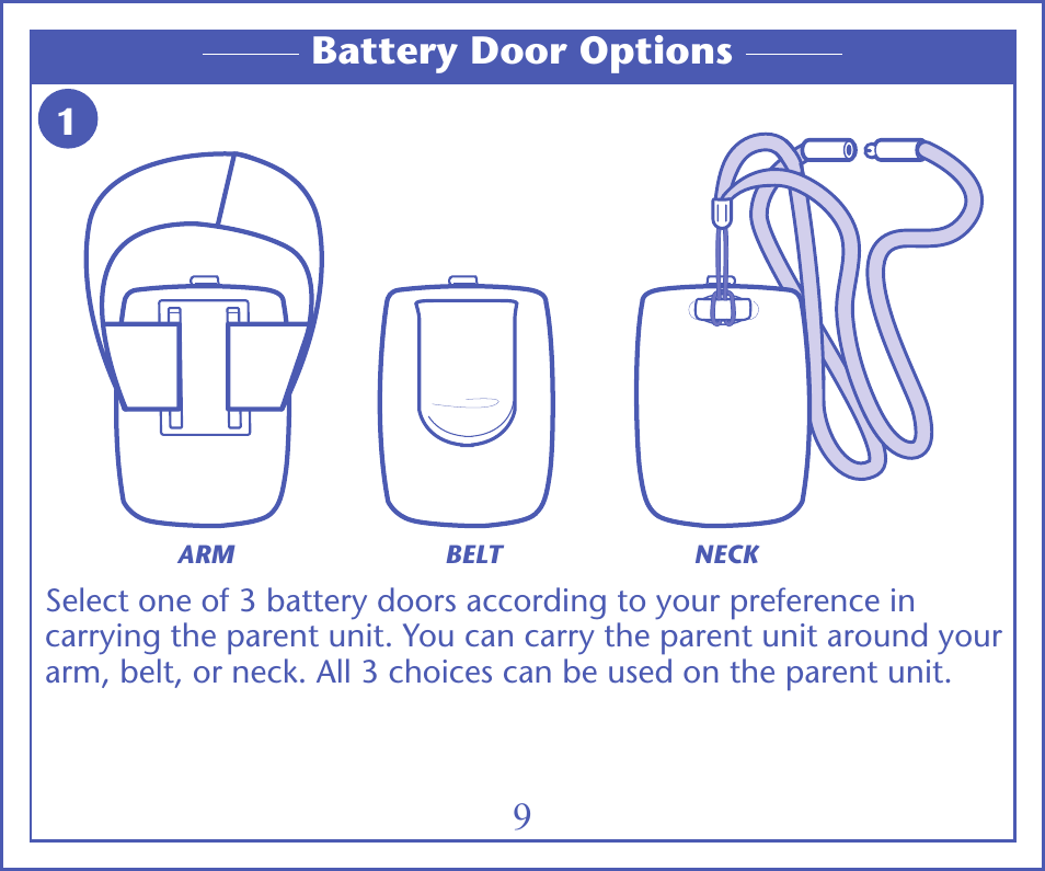 Battery door options | Graco IMONITOR 2M13 User Manual | Page 12 / 67