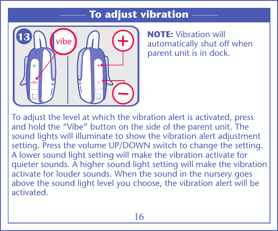 16 to adjust vibration | Graco IMONITOR 2M13 User Manual | Page 19 / 67