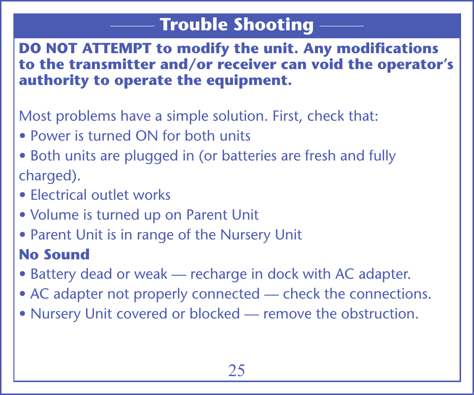 25 trouble shooting | Graco IMONITOR 2M13 User Manual | Page 28 / 67