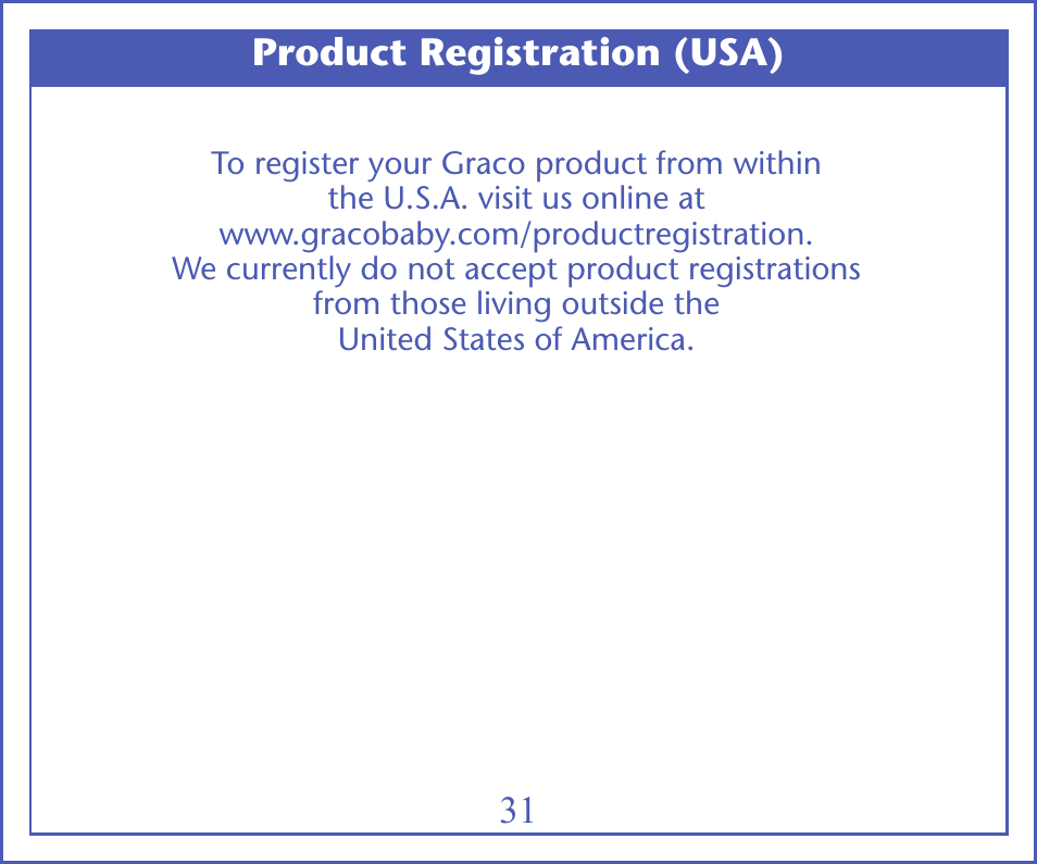 Product registration (usa) | Graco IMONITOR 2M13 User Manual | Page 34 / 67