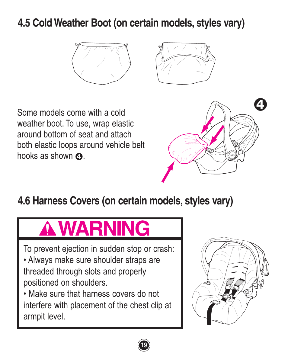 6 harness covers (on certain models, styles vary) | Graco SafeSeat Birkshire 8A12BKR User Manual | Page 19 / 88