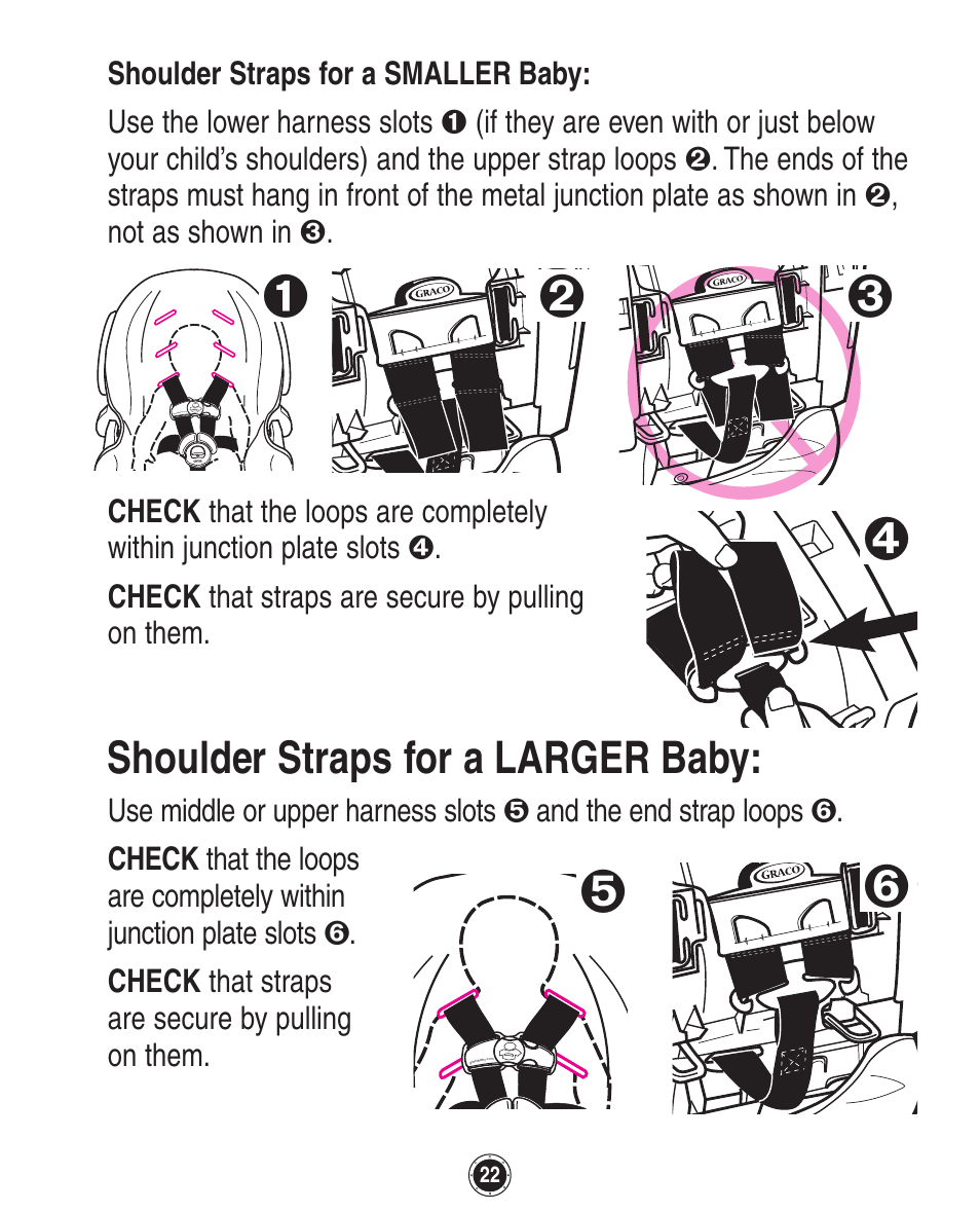 Shoulder straps for a larger baby | Graco SafeSeat Birkshire 8A12BKR User Manual | Page 22 / 88