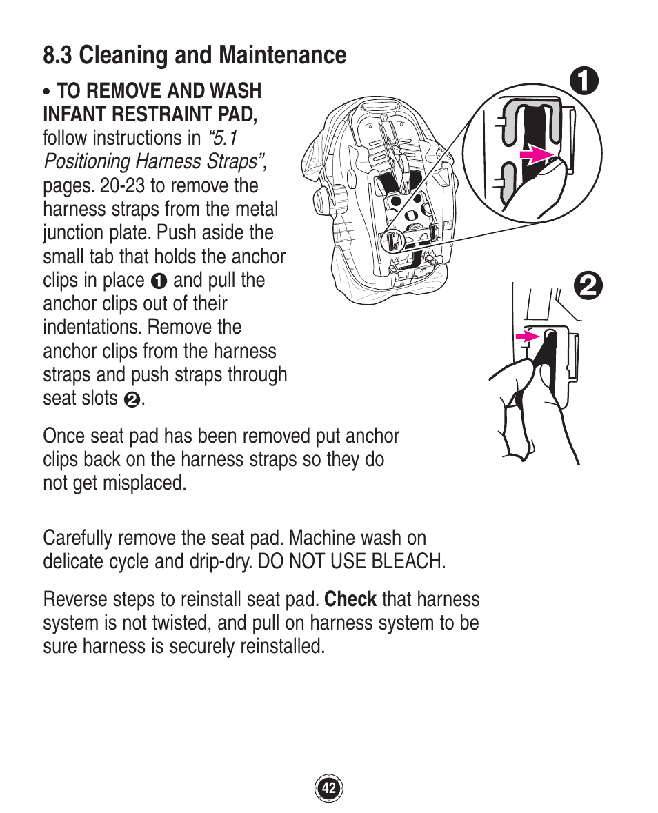 3 cleaning and maintenance | Graco SafeSeat Birkshire 8A12BKR User Manual | Page 42 / 88