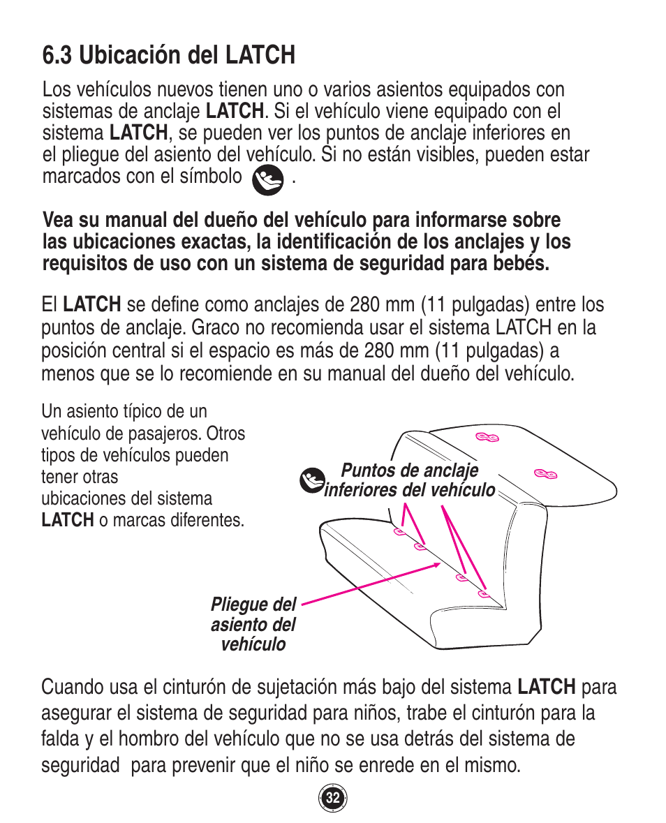 3 ubicación del latch | Graco SafeSeat Birkshire 8A12BKR User Manual | Page 76 / 88