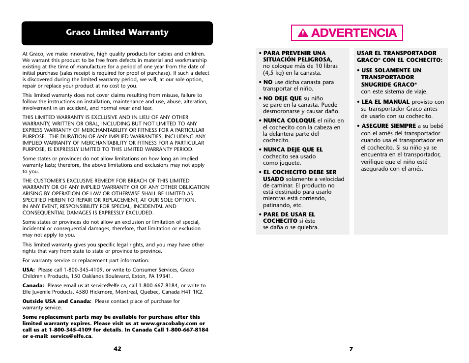Graco limited warranty | Graco ISPA001AE User Manual | Page 7 / 48