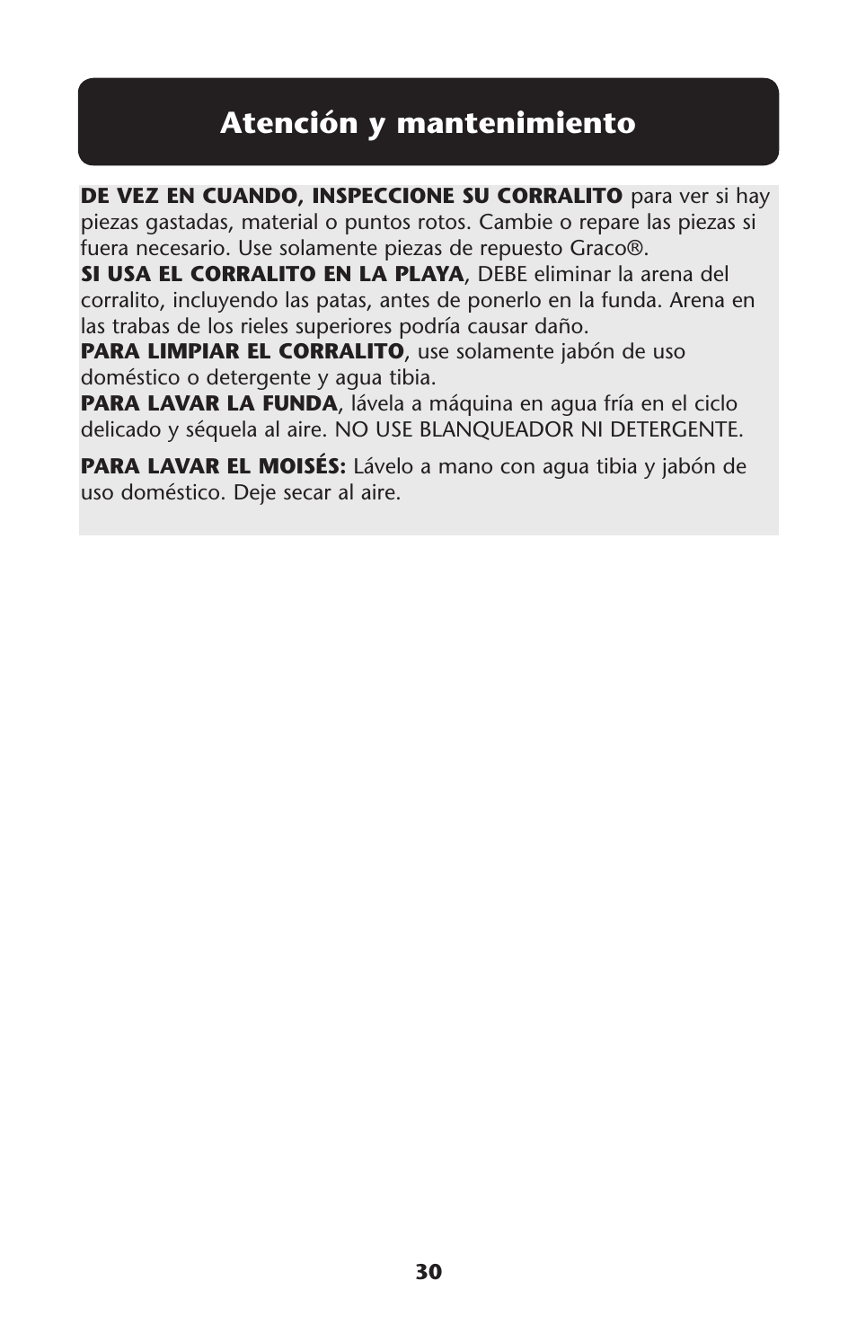 Atención y mantenimiento | Graco Travel Lite PD114224B User Manual | Page 30 / 32
