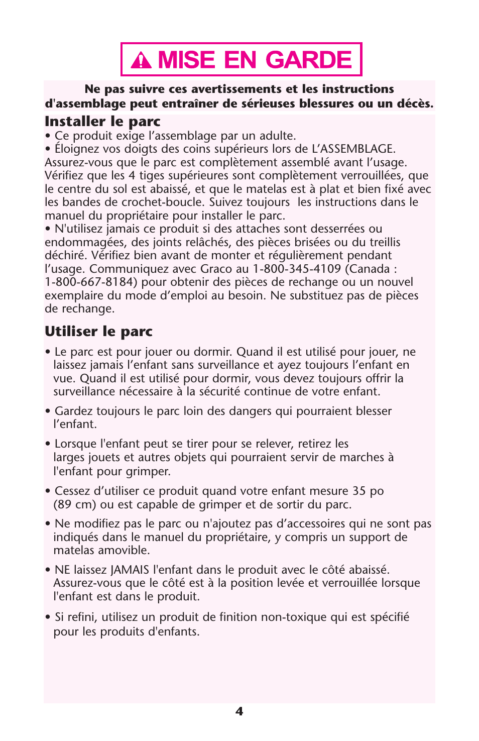Installer le parc, Utiliser le parc | Graco Travel Lite PD114224B User Manual | Page 4 / 32