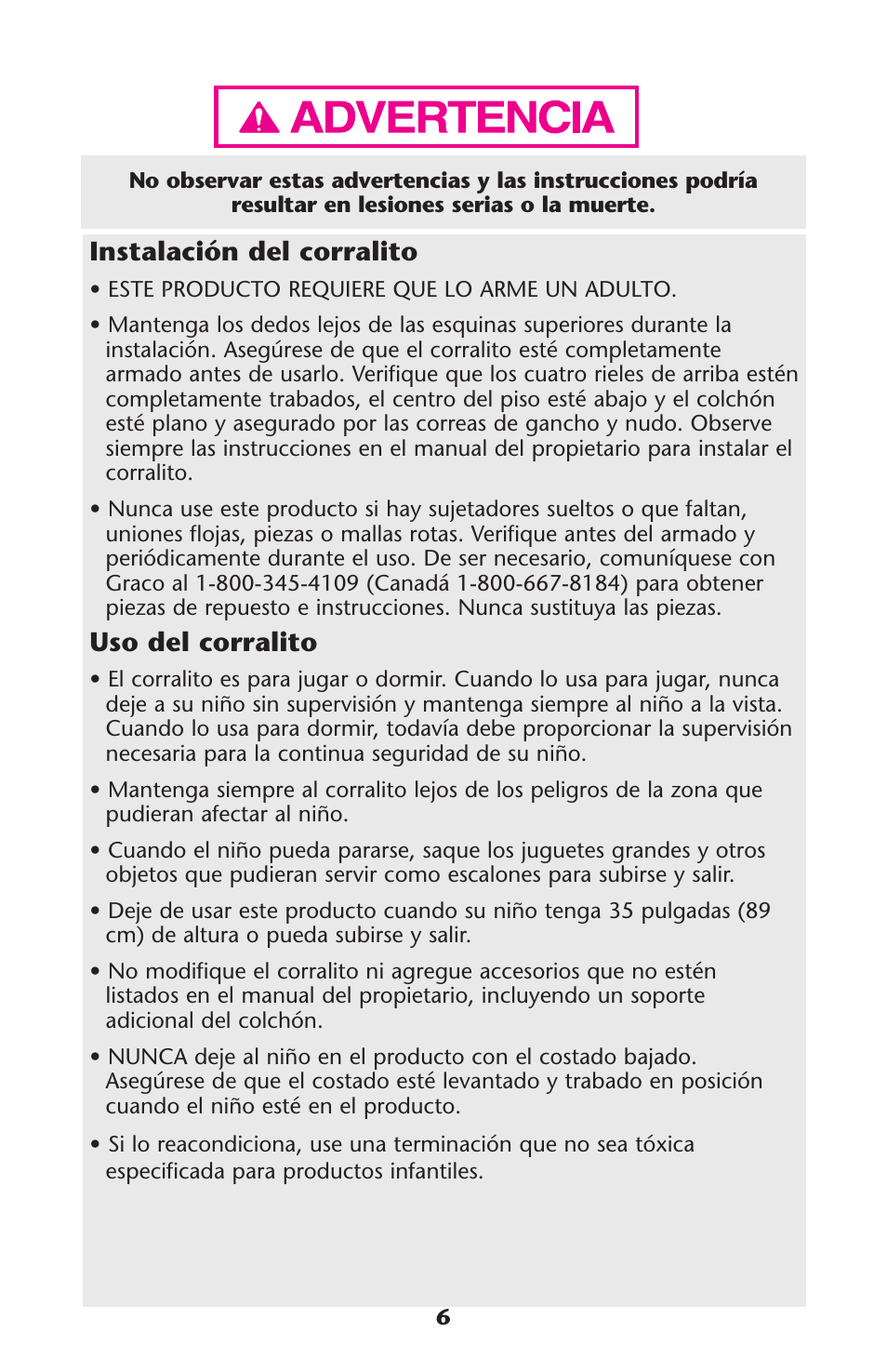 Instalación del corralito, Uso del corralito | Graco Travel Lite PD114224B User Manual | Page 6 / 32