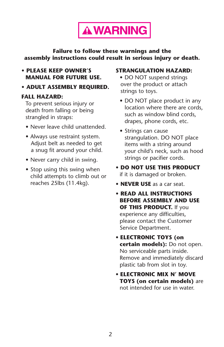 Graco Swing 'N Bounce 1764336 User Manual | Page 2 / 52