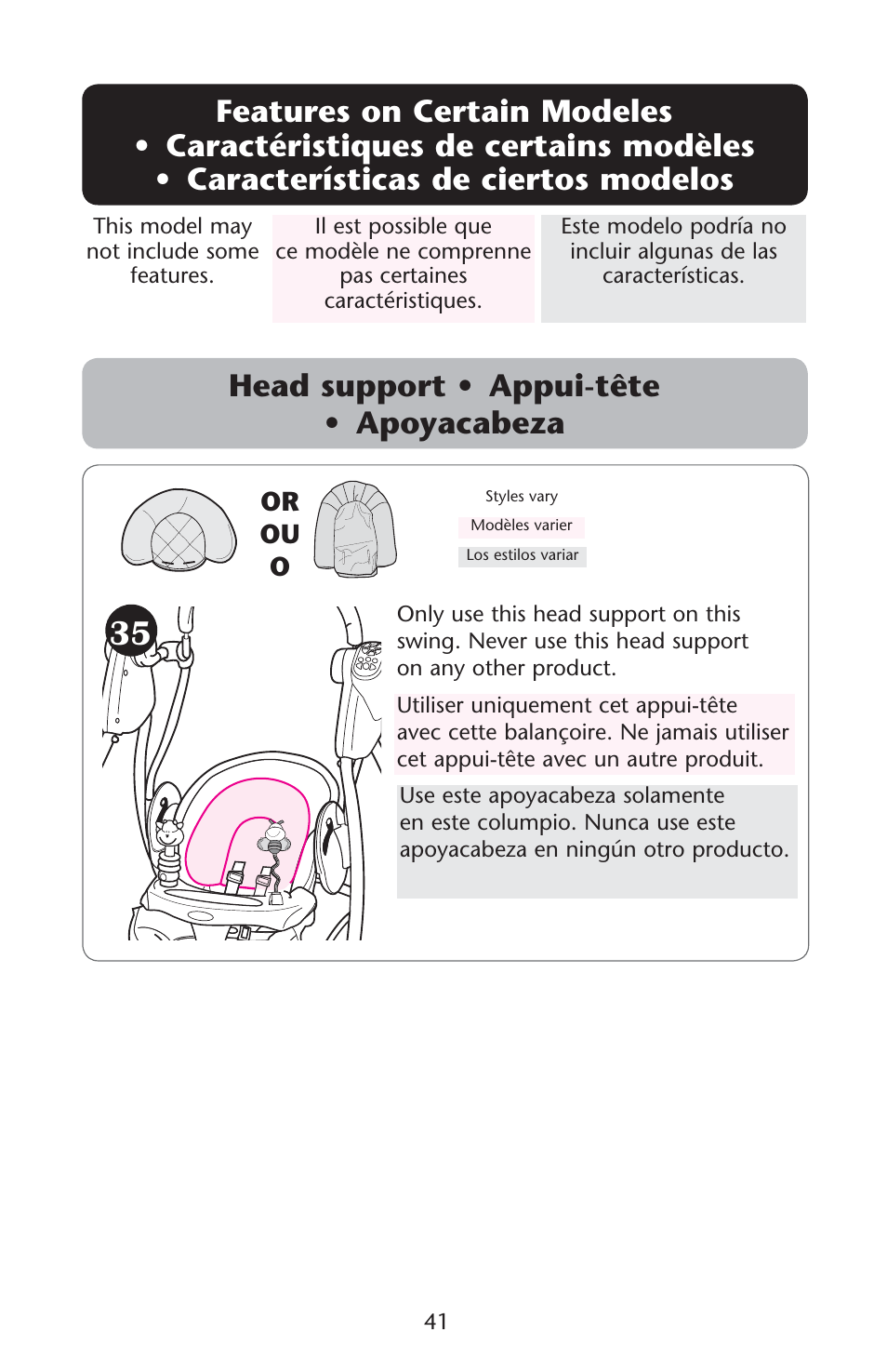 Ead s &eatures s s | Graco Swing 'N Bounce 1764336 User Manual | Page 41 / 52
