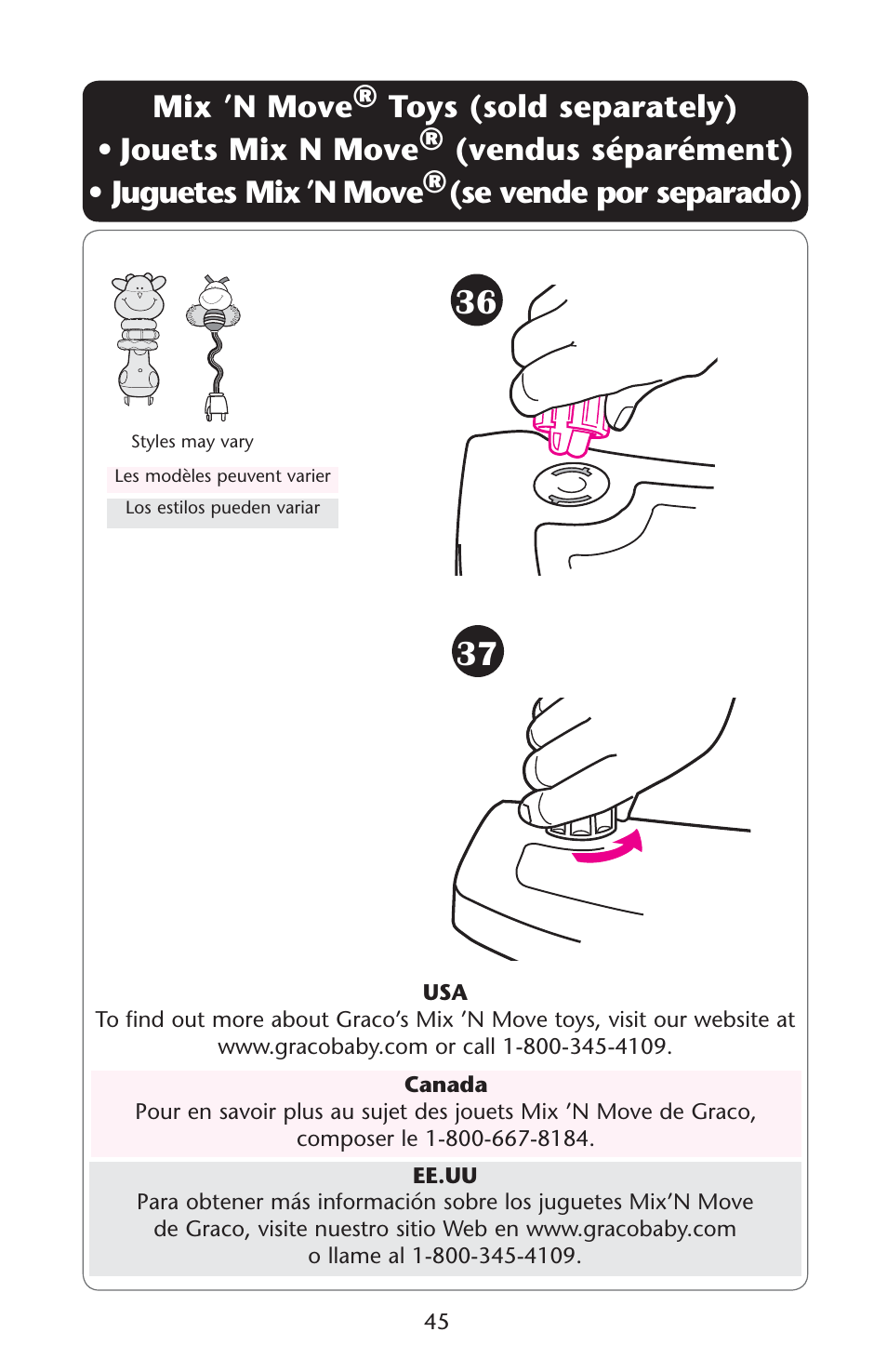 Ix s *ouets s *uguetes | Graco Swing 'N Bounce 1764336 User Manual | Page 45 / 52