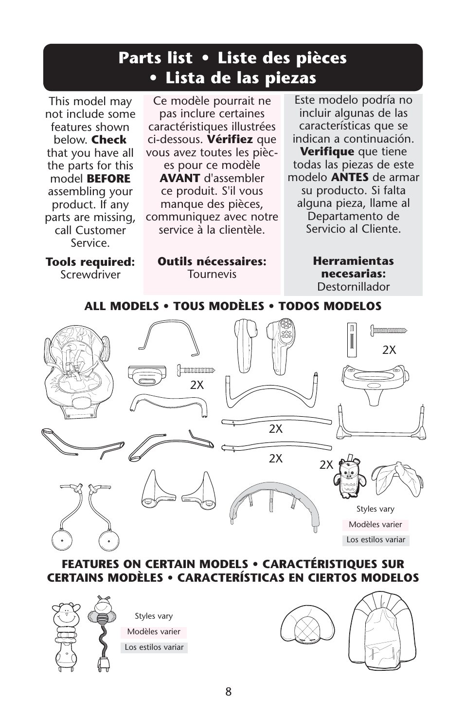 0arts s | Graco Swing 'N Bounce 1764336 User Manual | Page 8 / 52