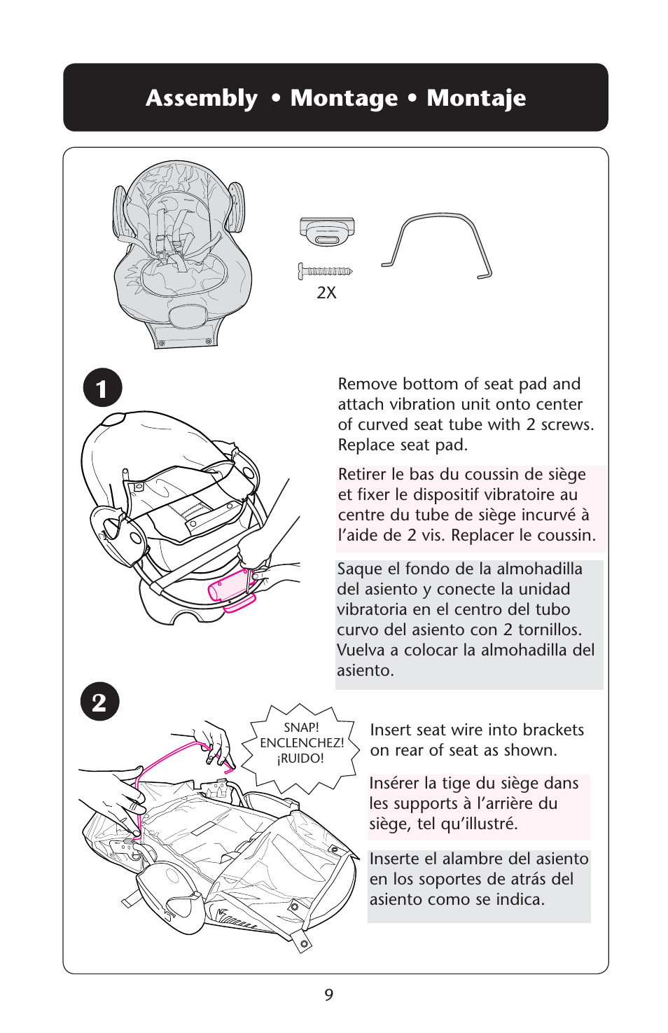 Ssembly | Graco Swing 'N Bounce 1764336 User Manual | Page 9 / 52
