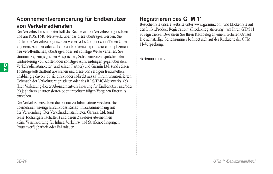 Registrieren des gtm 11 | Garmin GTM 11 User Manual | Page 26 / 68