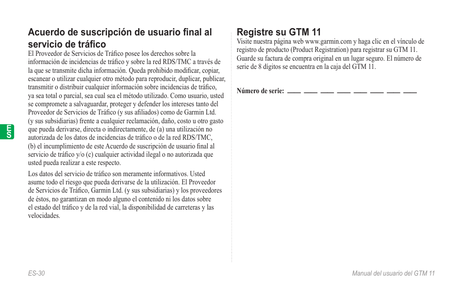 Registre su gtm 11 | Garmin GTM 11 User Manual | Page 32 / 68