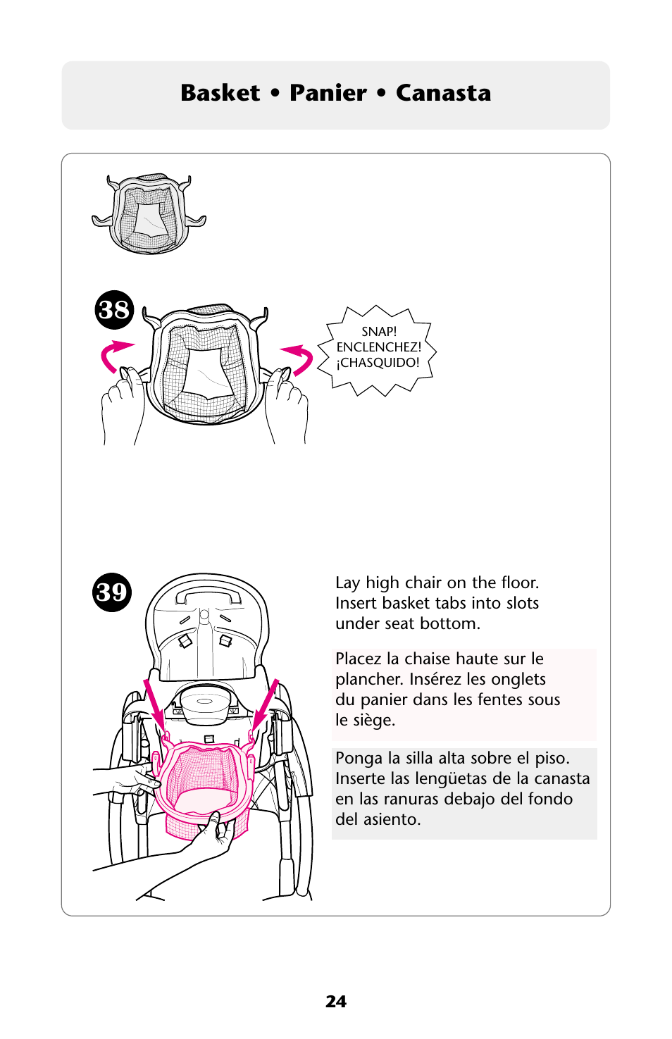 Basket • panier • canasta | Graco HARMONY High Chair User Manual | Page 24 / 32