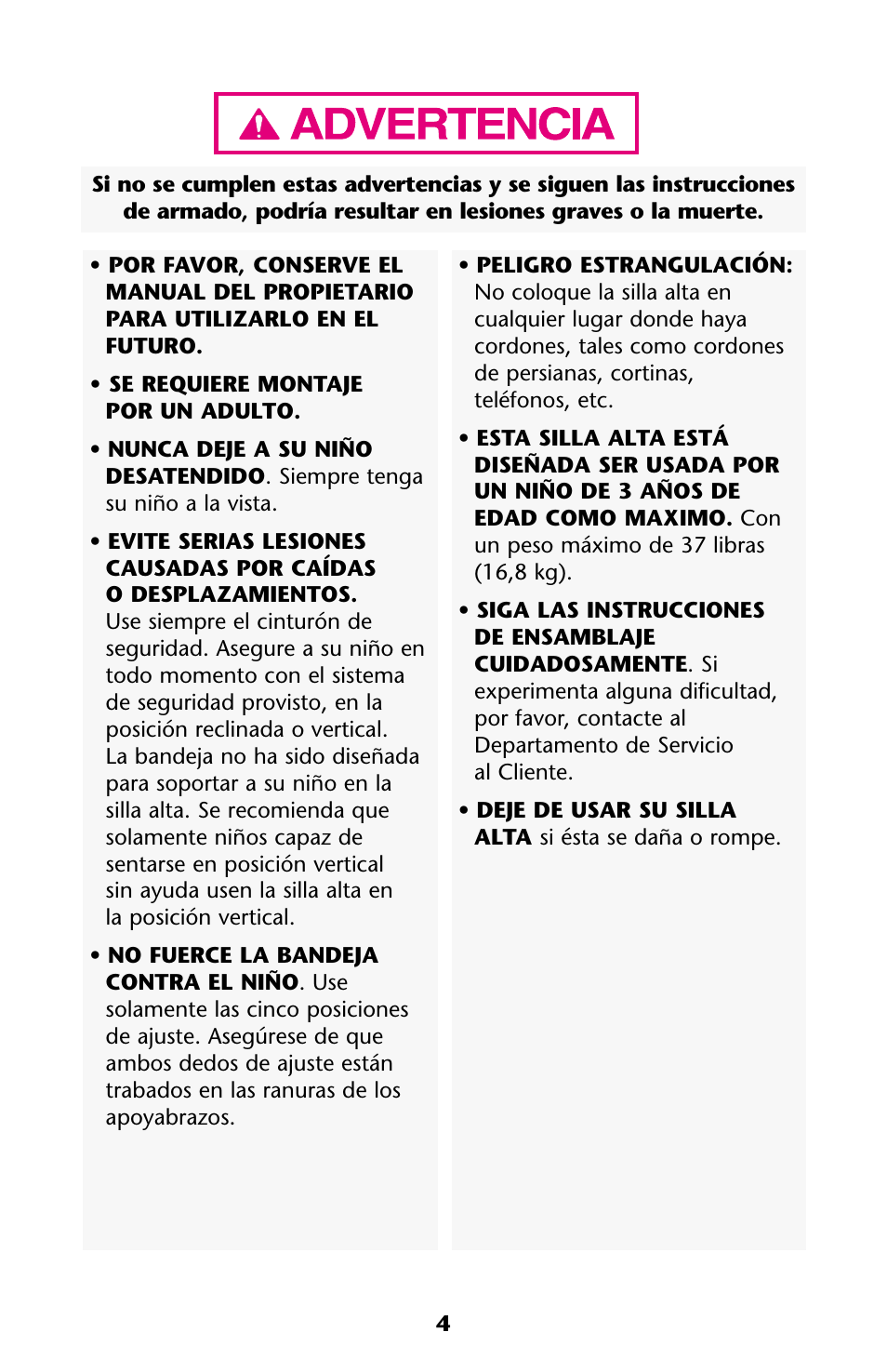 Graco HARMONY High Chair User Manual | Page 4 / 32