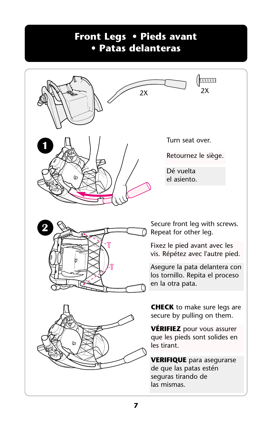 Front legs • pieds avant • patas delanteras | Graco HARMONY High Chair User Manual | Page 7 / 32
