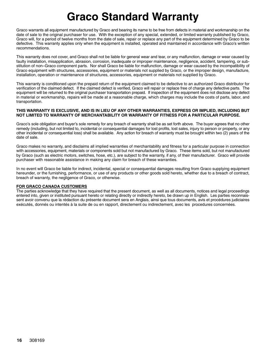 Graco standard warranty, Graco information | Graco 308169J User Manual | Page 16 / 16