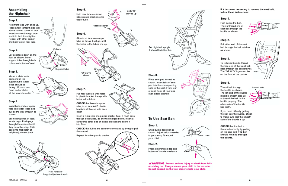 Assembling the highchair | Graco 3625 User Manual | Page 3 / 6