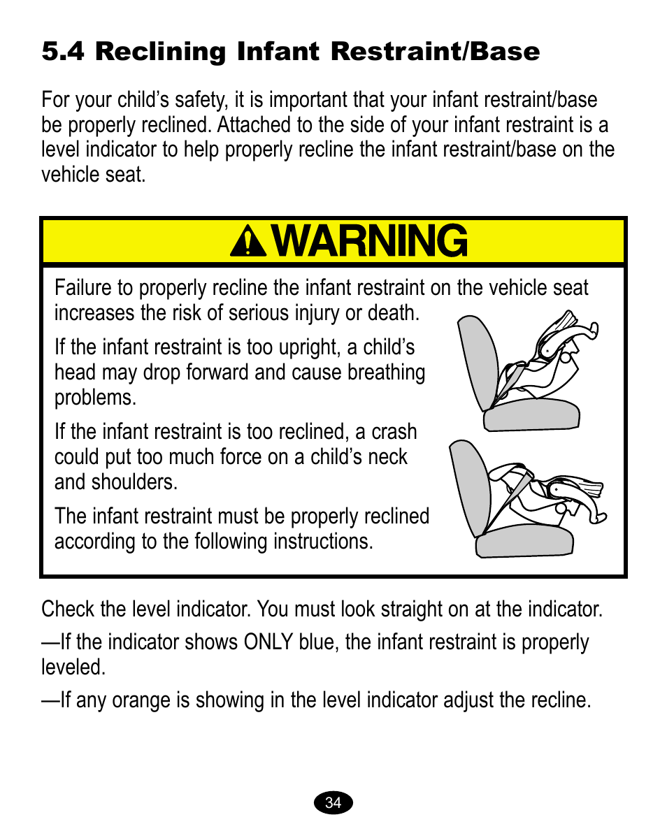 4 reclining infant restraint/base | Graco Baby Carrier User Manual | Page 34 / 82