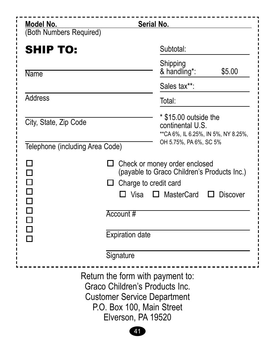 Ship to | Graco Baby Carrier User Manual | Page 41 / 82