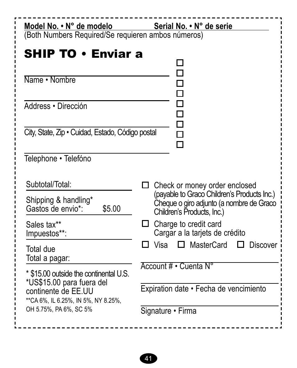 Ship to • enviar a | Graco Baby Carrier User Manual | Page 82 / 82