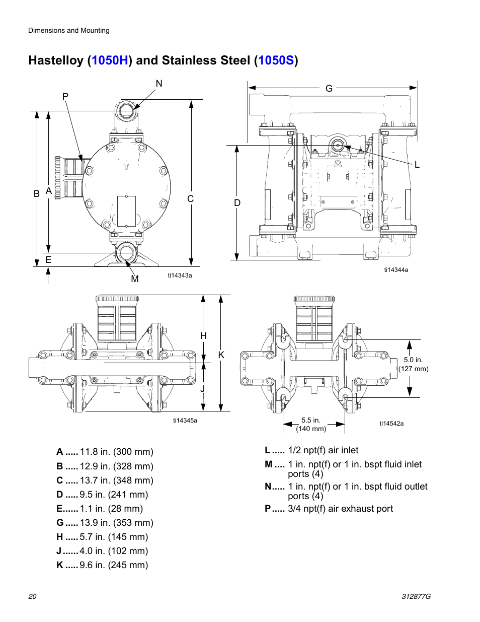 Hastelloy (1050h) and stainless steel (1050s) | Graco HUSKY 312877C User Manual | Page 20 / 24