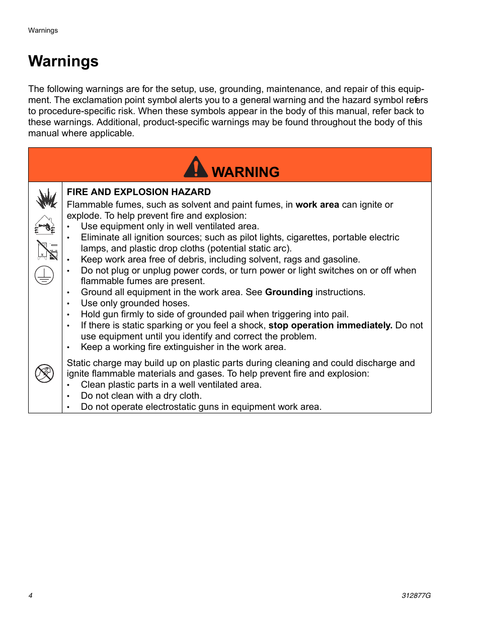 Warnings, Warning | Graco HUSKY 312877C User Manual | Page 4 / 24