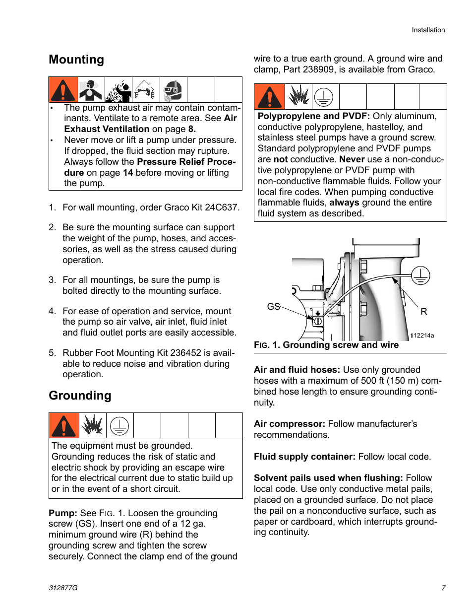 Mounting, Grounding | Graco HUSKY 312877C User Manual | Page 7 / 24