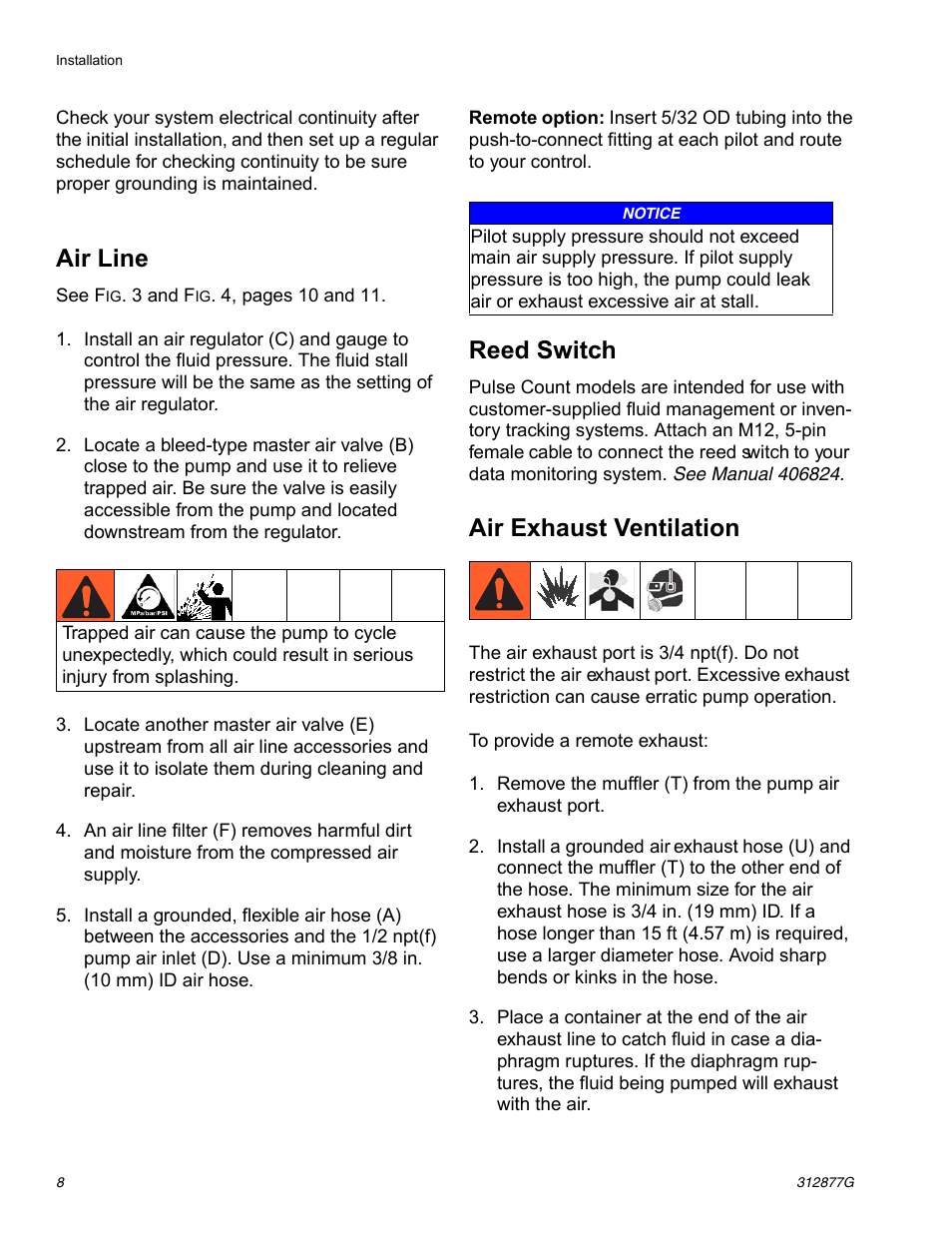 Air line, Reed switch, Air exhaust ventilation | Exhaust ventilation | Graco HUSKY 312877C User Manual | Page 8 / 24