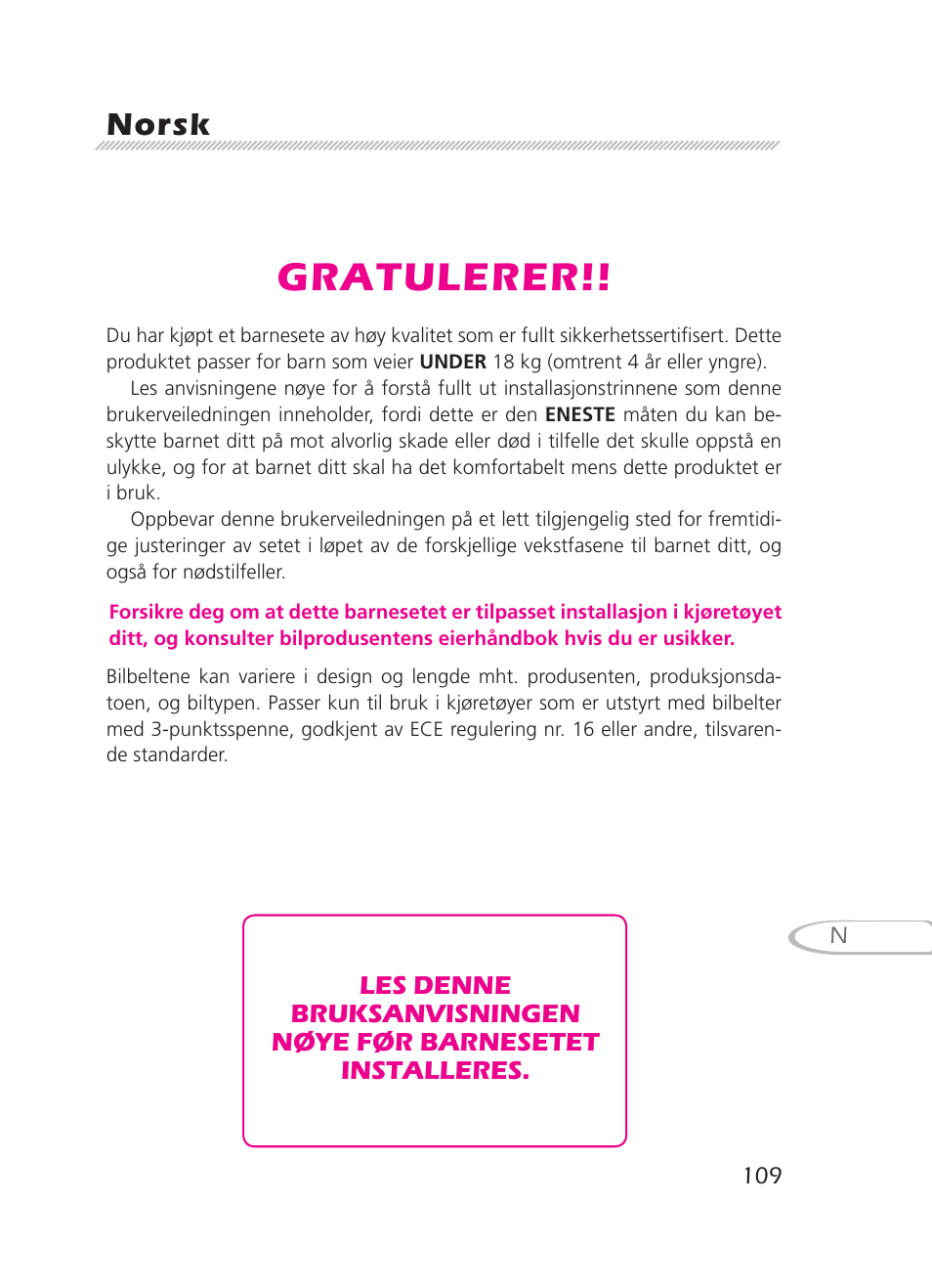 Gratulerer, Norsk | Graco 8H98 User Manual | Page 109 / 140