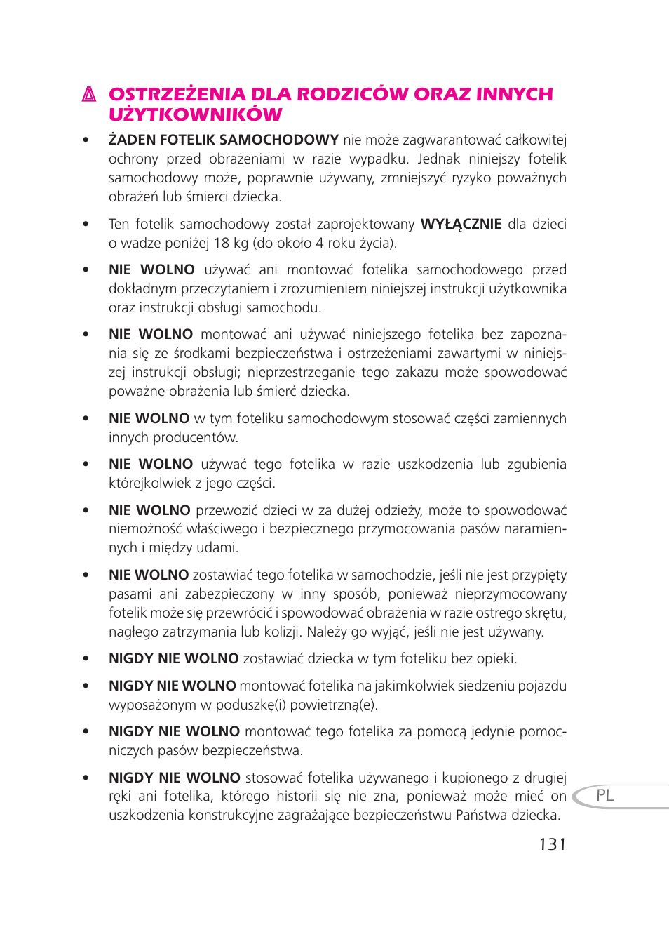 Ostrze, Enia dla rodziców oraz innych u, Ytkowników | Graco 8H98 User Manual | Page 131 / 140