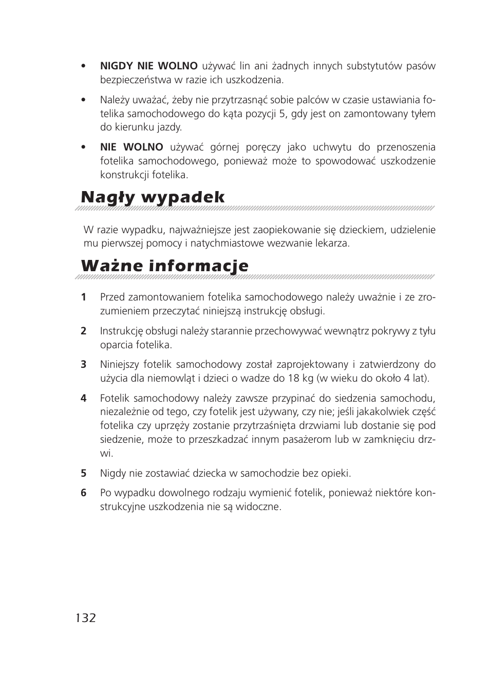 Nagły wypadek, Ne informacje | Graco 8H98 User Manual | Page 132 / 140