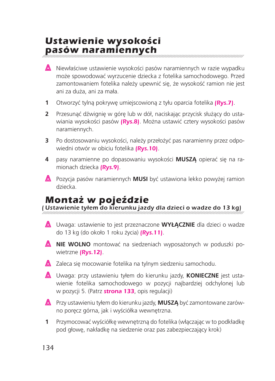 Ustawienie wysoko, Ci pasów naramiennych, Monta | W poje, Dzie | Graco 8H98 User Manual | Page 134 / 140