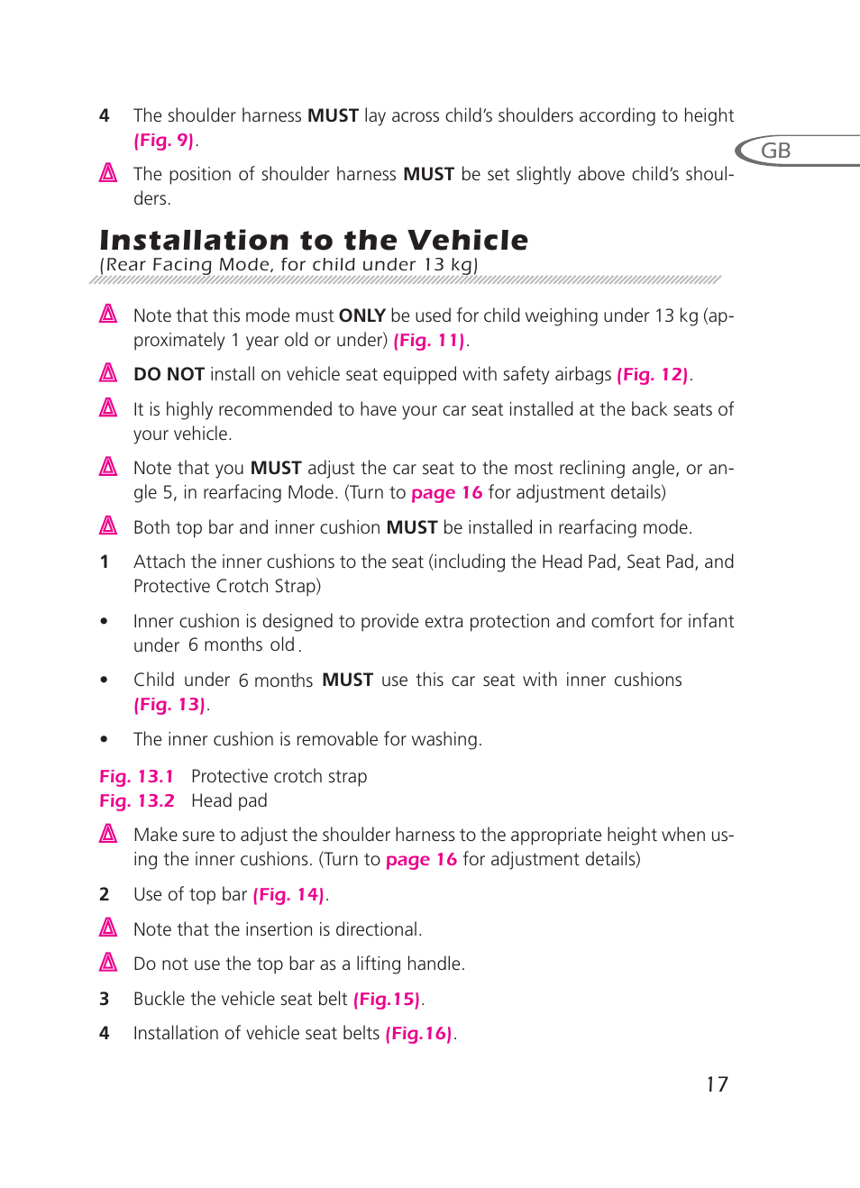 Installation to the vehicle | Graco 8H98 User Manual | Page 17 / 140