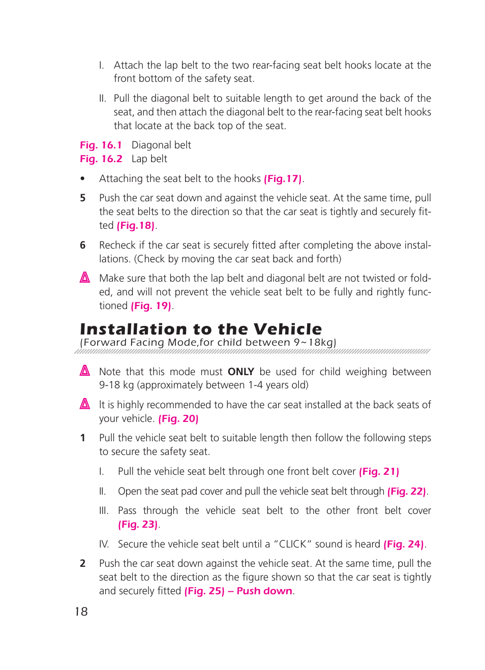 Installation to the vehicle | Graco 8H98 User Manual | Page 18 / 140