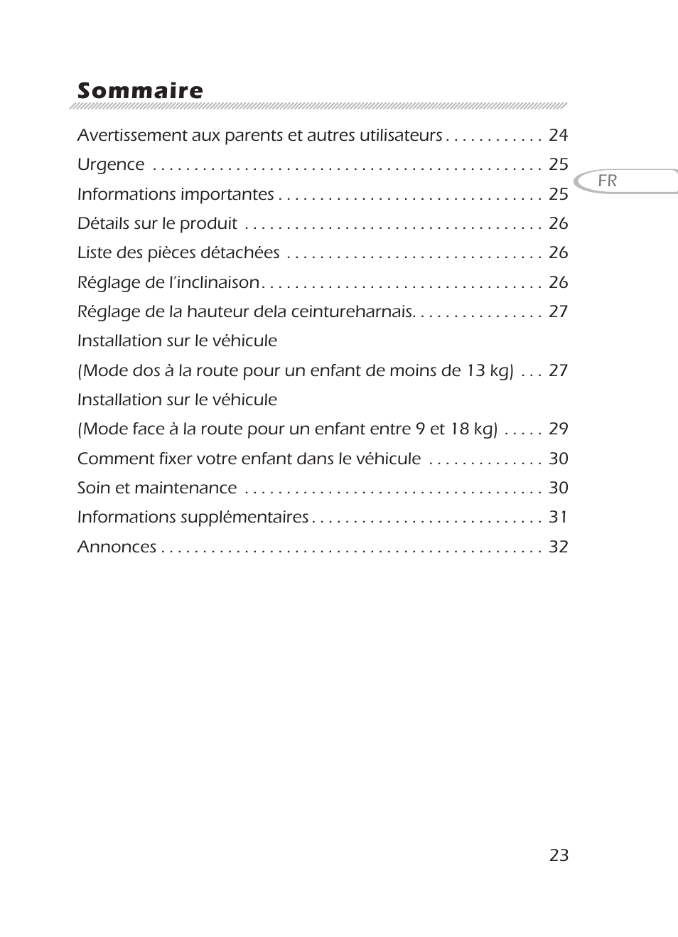 Sommaire | Graco 8H98 User Manual | Page 23 / 140