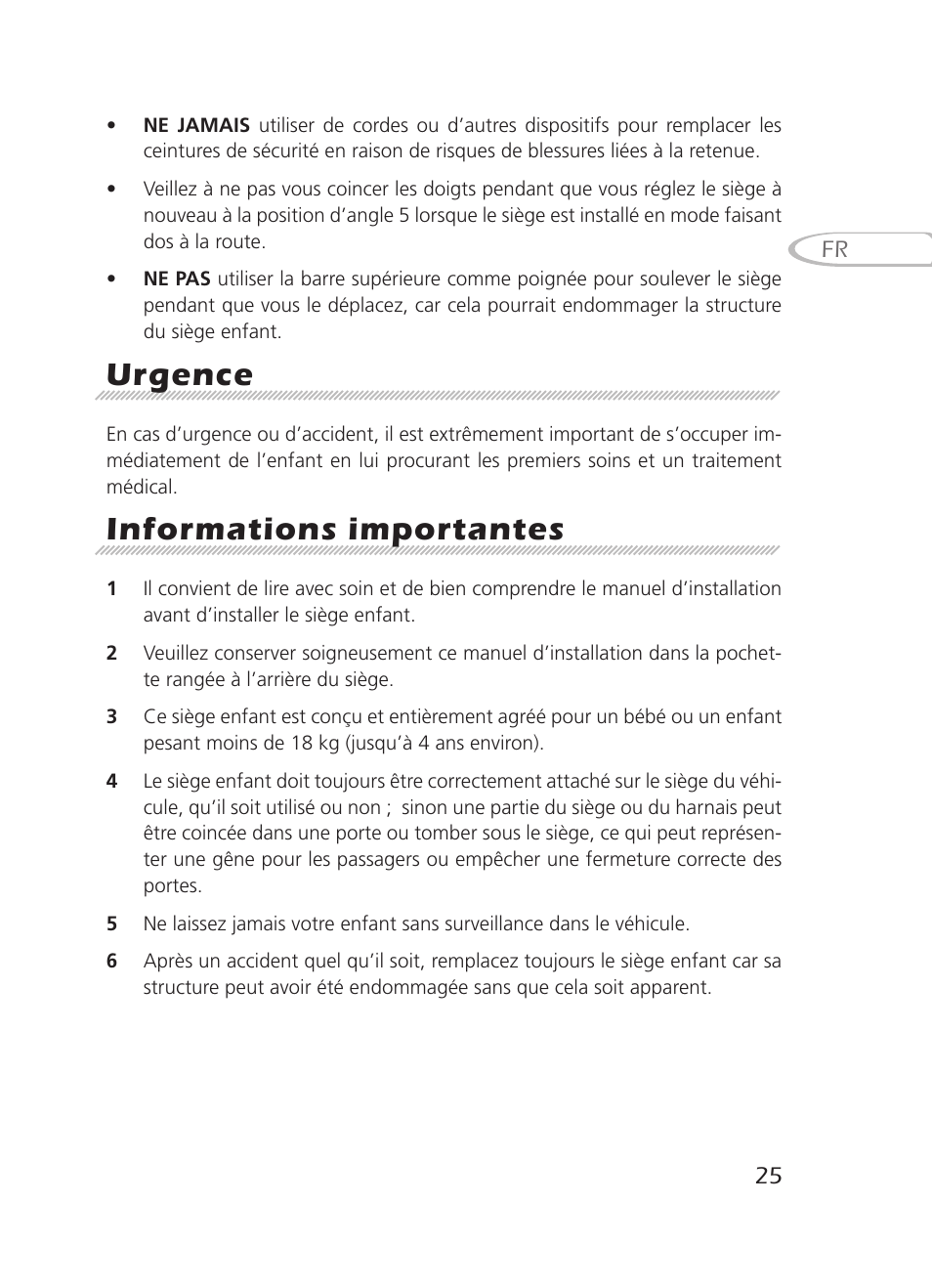 Urgence, Informations importantes | Graco 8H98 User Manual | Page 25 / 140