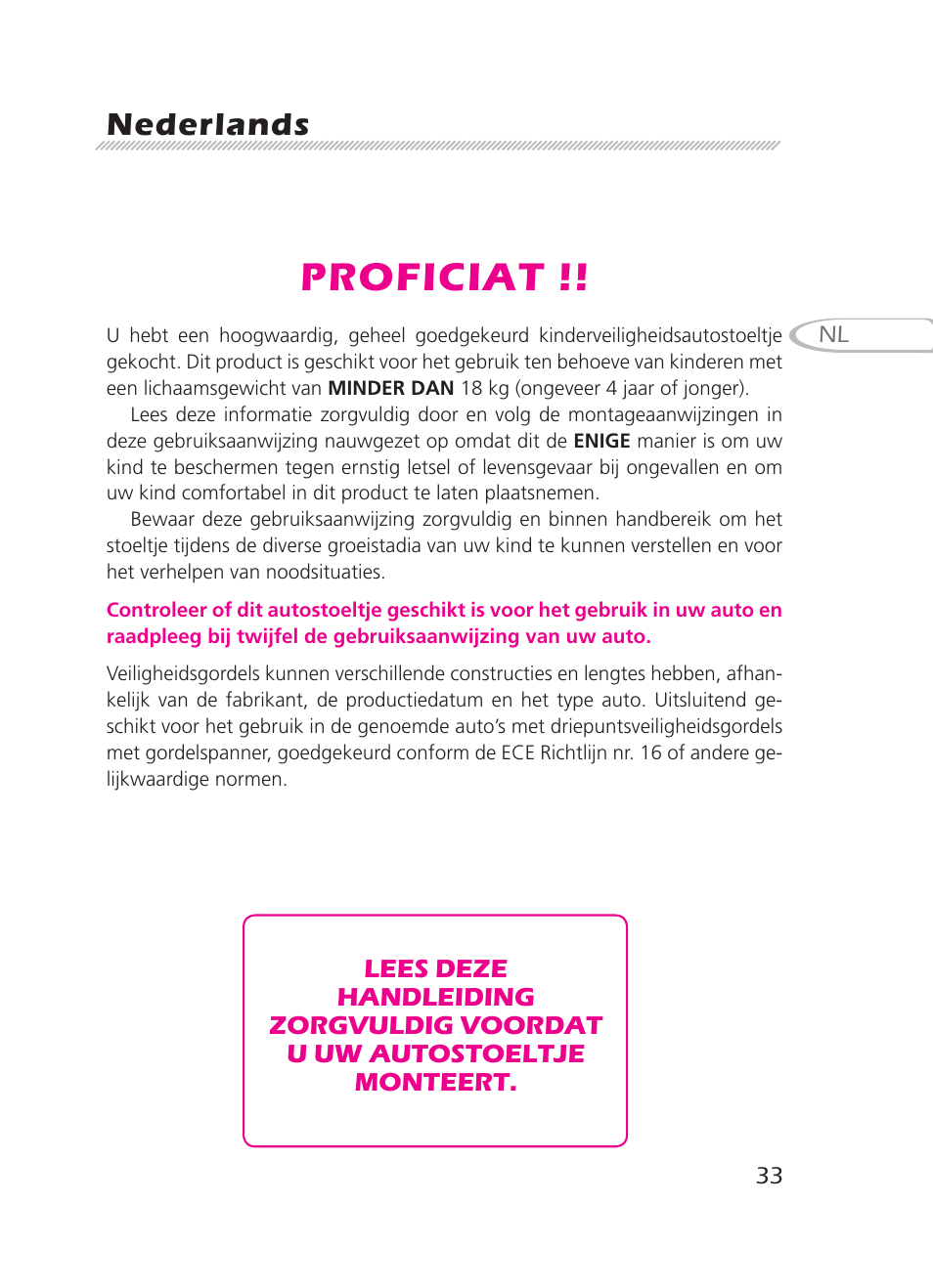 Proficiat, Nederlands | Graco 8H98 User Manual | Page 33 / 140