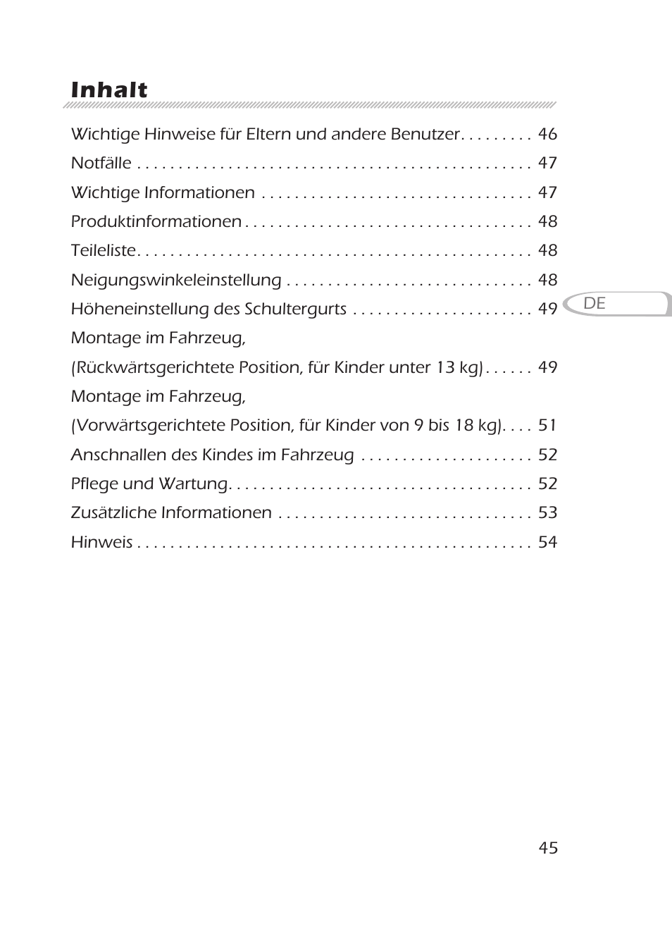 Inhalt | Graco 8H98 User Manual | Page 45 / 140