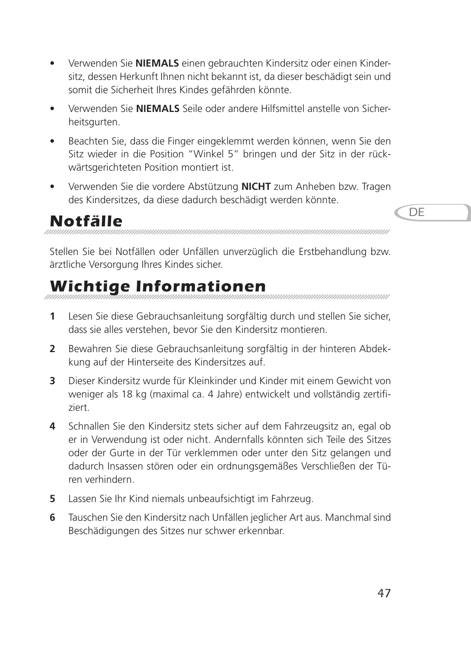 Notfälle, Wichtige informationen | Graco 8H98 User Manual | Page 47 / 140