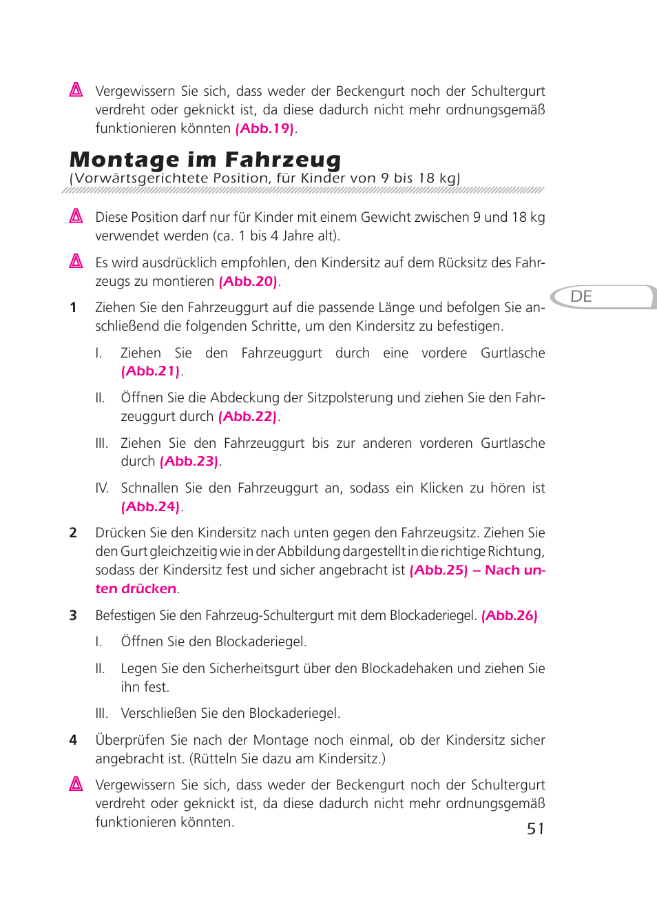 Montage im fahrzeug | Graco 8H98 User Manual | Page 51 / 140