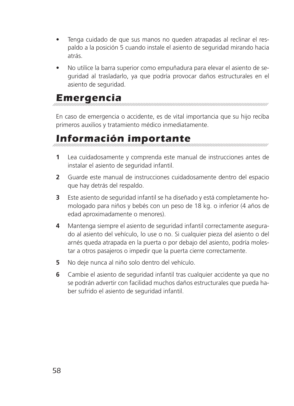 Emergencia, Información importante | Graco 8H98 User Manual | Page 58 / 140